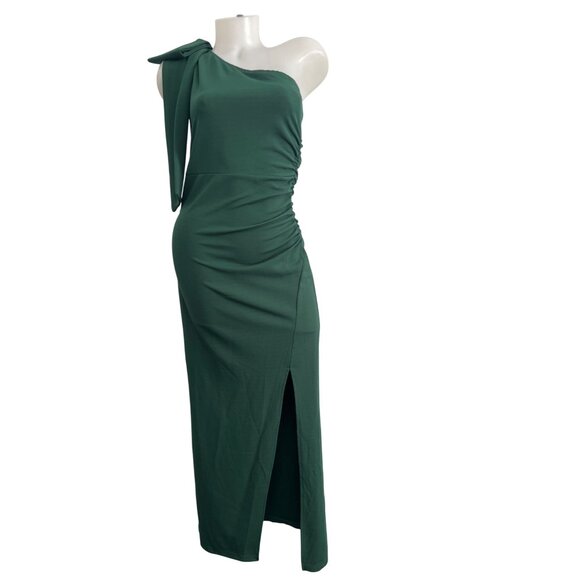 Prettygarden Green Dress One-Shoulder Maxi Bow & Ruched Side Detail Size Small - Picture 1 of 12